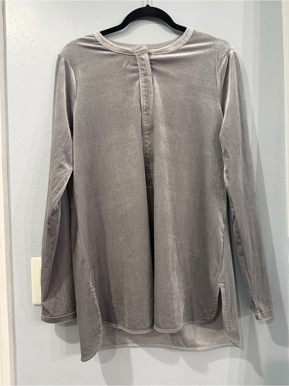 Ralph Lauren Silver Gray Velvet Long-Sleeve Open-Back Top